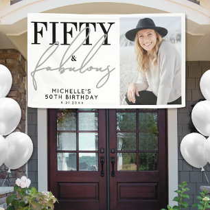 Fifty And Fabulous Modern 50th Birthday Party Banner