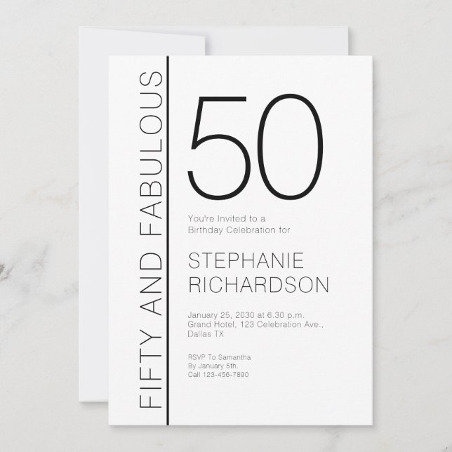 Fifty and Fabulous Modern 50th Birthday Party Invitation (Front)
