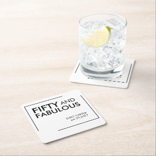 Fifty and Fabulous Modern 50th Birthday Party Square Paper Coaster