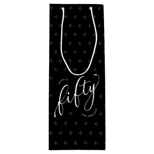 Fifty and Fabulous Modern Black 50th Birthday Wine Gift Bag (Front)