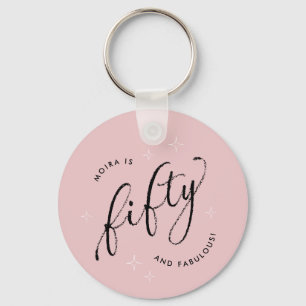 Fifty and Fabulous Modern Dusty Pink 50th Birthday Key Ring