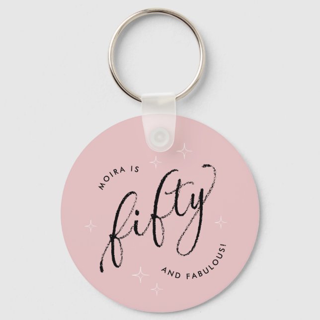 Fifty and Fabulous Modern Dusty Pink 50th Birthday Key Ring (Front)