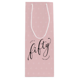 Fifty and Fabulous Modern Dusty Pink 50th Birthday Wine Gift Bag