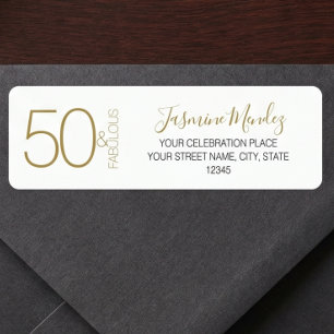 Fifty and Fabulous Modern Gold White Address Return Address Label