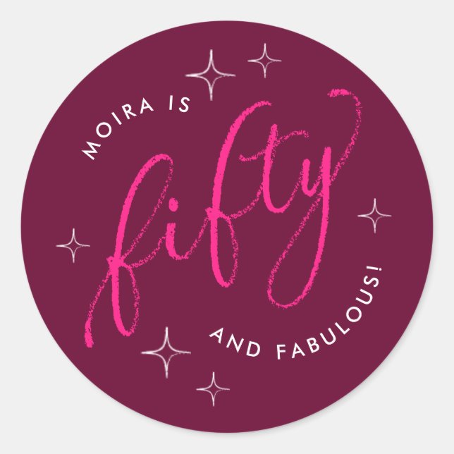 Fifty and Fabulous Modern Pink 50th Birthday Classic Round Sticker (Front)
