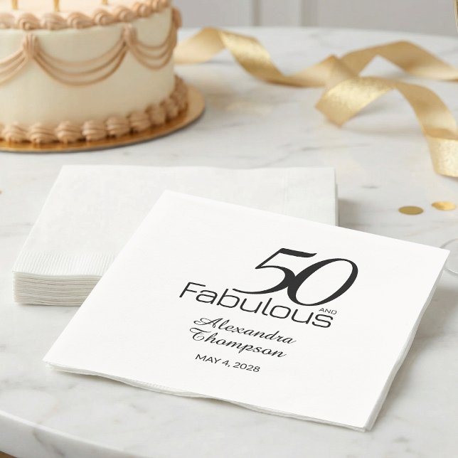 Fifty and Fabulous Name Date 50th Birthday Party Napkin (Creator Uploaded)