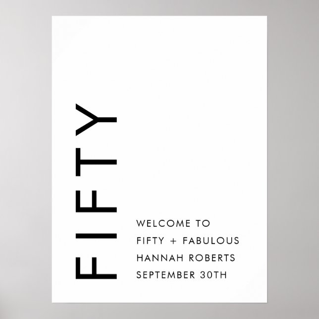Fifty and Fabulous Name Date 50th Birthday Party Poster (Front)