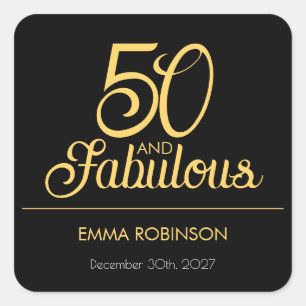 Fifty and Fabulous Name Date 50th Birthday Party Square Sticker