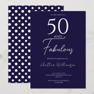 Fifty and Fabulous Navy 50th Birthday Party Invitation
