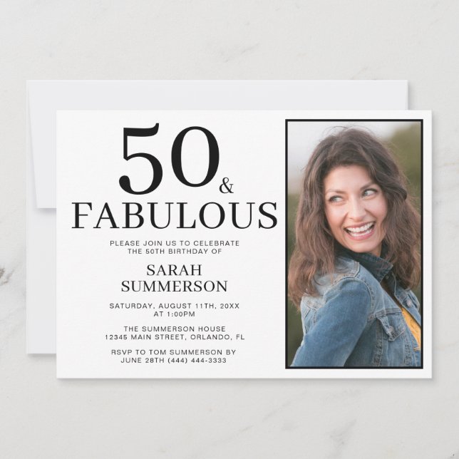 Fifty and Fabulous Photo 50th Birthday Party Invitation (Front)