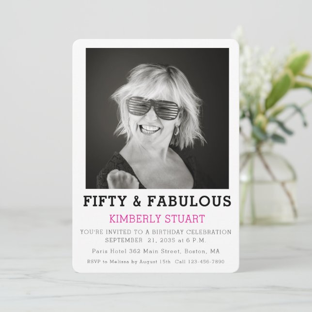 Fifty and Fabulous Photo 50th Birthday Party Invitation (Standing Front)