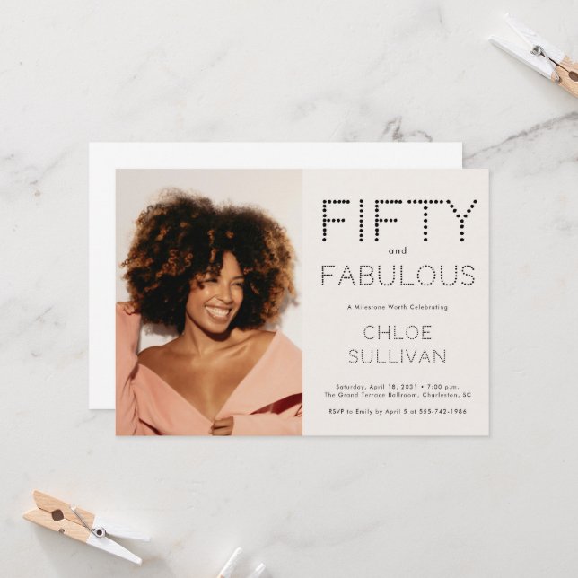 Fifty and Fabulous Photo 50th Birthday Party Invitation (Front/Back In Situ)