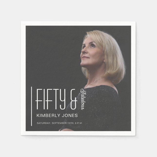 Fifty and Fabulous Photo 50th Birthday Party Napkin (Front)