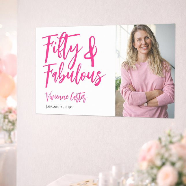 Fifty and Fabulous Photo 50th Birthday Party Poster (Fifty and Fabulous Name Date 50th Birthday Party Poster)