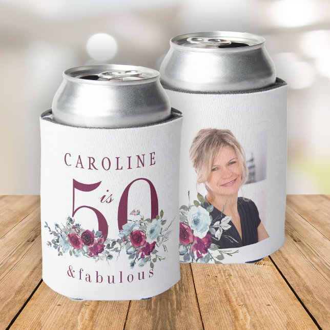 Fifty and fabulous photo floral 50th birthday  can cooler (Creator Uploaded)