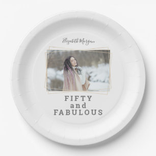 Fifty and Fabulous Photo Modern Birthday Paper Plate