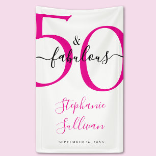 Fifty and Fabulous Pink 50th Birthday Party Banner