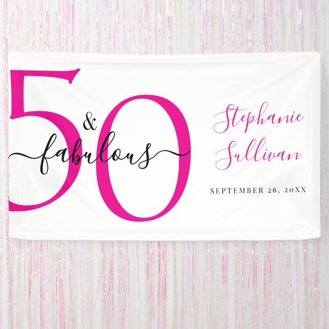 Fifty and Fabulous Pink 50th Birthday Party  Banner (Creator Uploaded)
