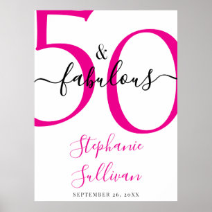 Fifty and Fabulous Pink 50th Birthday Party Poster