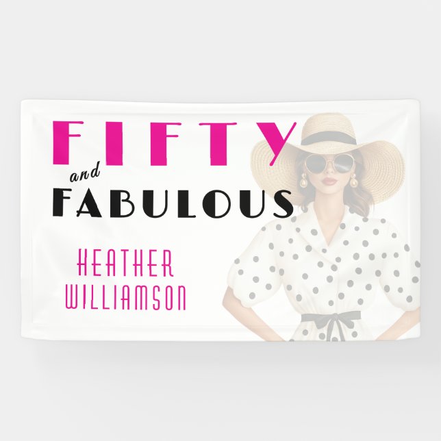 Fifty and Fabulous Pink Black 50th Birthday Banner (Horizontal)