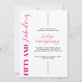 Fifty and Fabulous Pink Black 50th Birthday Party  Invitation