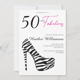 Fifty and Fabulous Pink Black 50th Birthday Party  Invitation
