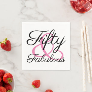 Fifty and Fabulous Pink Black 50th Birthday Party Napkin