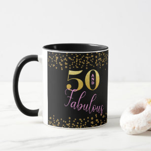 Fifty and Fabulous Pink Black Gold Glitter B'day   Mug