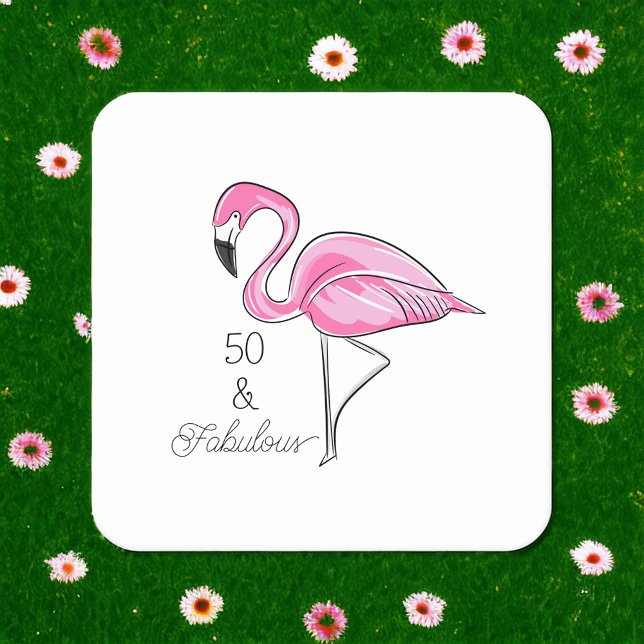 Fifty and Fabulous Pink Flamingo Coasters (Creator Uploaded)