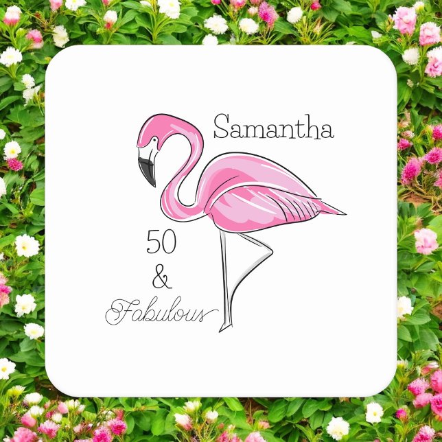 Fifty and Fabulous Pink Flamingo Custom  Coasters (Creator Uploaded)