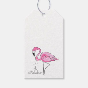 Fifty and Fabulous Pink Flamingo Custom  Coasters Gift Tags