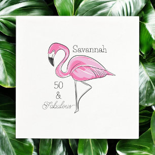 Fifty and Fabulous Pink Flamingo Custom Napkin