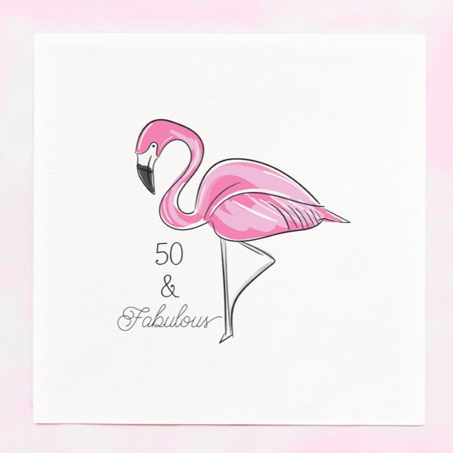 Fifty and Fabulous Pink Flamingo Napkin (Creator Uploaded)