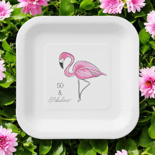 Fifty and Fabulous Pink Flamingo Paper Plate