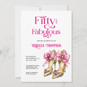 Fifty and Fabulous Pink Gold Heels 50th Birthday Invitation