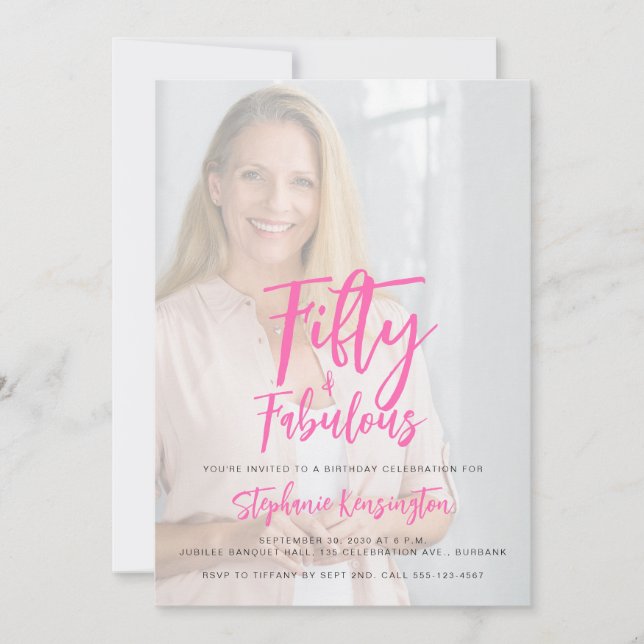 Fifty and Fabulous Pink Photo 50th Birthday Party Invitation (Front)