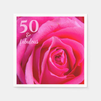 Fifty and Fabulous | Pink Rose 50th Birthday Napkin