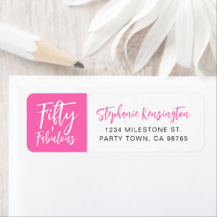 Fifty and Fabulous Pink Script 50th Birthday Party Return Address Label