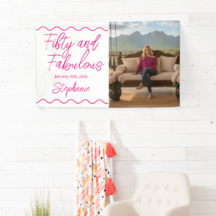 Fifty and Fabulous Pink Script Banner