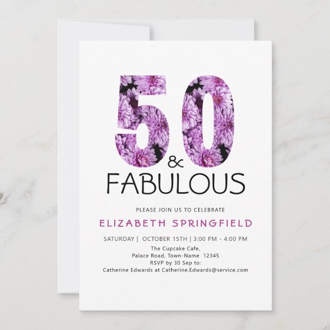 Fifty and Fabulous Purple Floral 50th Birthday  Invitation (Front)