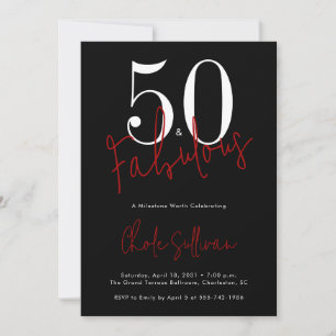 Fifty and Fabulous Red Black 50th Birthday Party Invitation