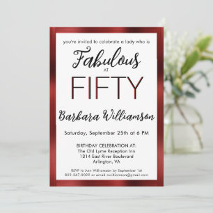 Fifty and Fabulous Red Trim 50th Birthday Party  Invitation