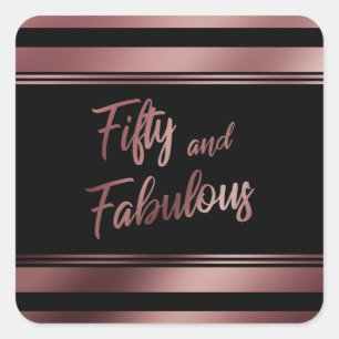 Fifty and Fabulous Rose Gold & Black Stripes Square Sticker