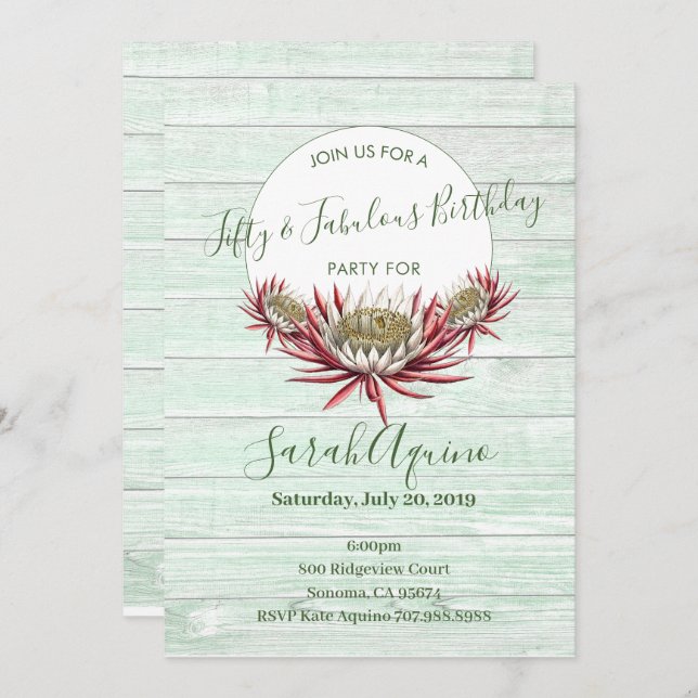 Fifty And Fabulous Rustic Boho Birthday Party Invitation (Front/Back)