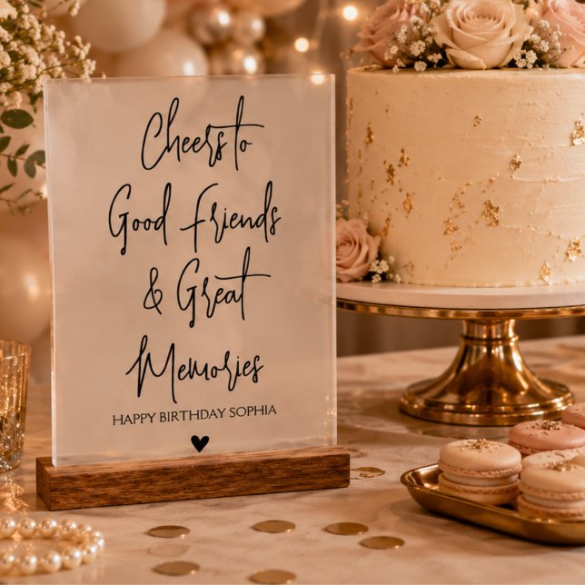 Fifty and Fabulous Script 50th Birthday  Acrylic Sign (birthday party decor Fifty and Fabulous Script Birthday Sign cheers to good friends great  memories)