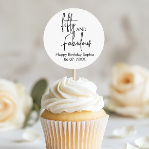 Fifty and Fabulous Script 50th Birthday Modern Classic Round Sticker