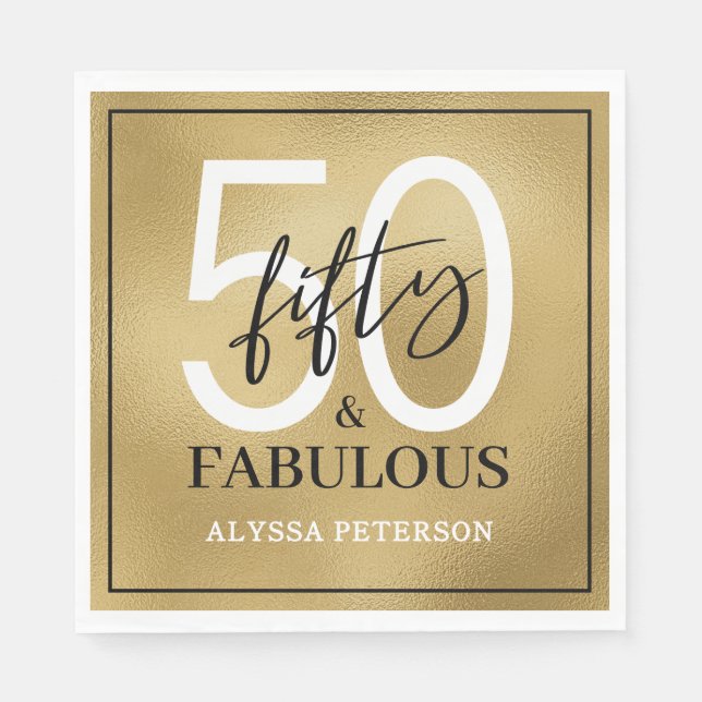 Fifty and Fabulous Script 50th Birthday Napkin (Front)