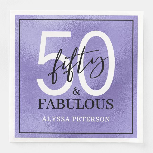 Fifty and Fabulous Script 50th Birthday Napkin (Front)