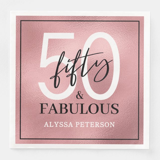 Fifty and Fabulous Script 50th Birthday Napkin (Front)