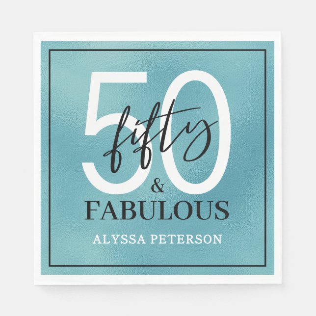 Fifty and Fabulous Script 50th Birthday Napkin (Front)